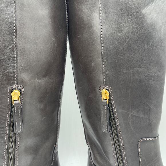 Tory Burch Women's The Riding Boot Logo Embossed Coconut Brown Size 6M - Picture 14 of 15